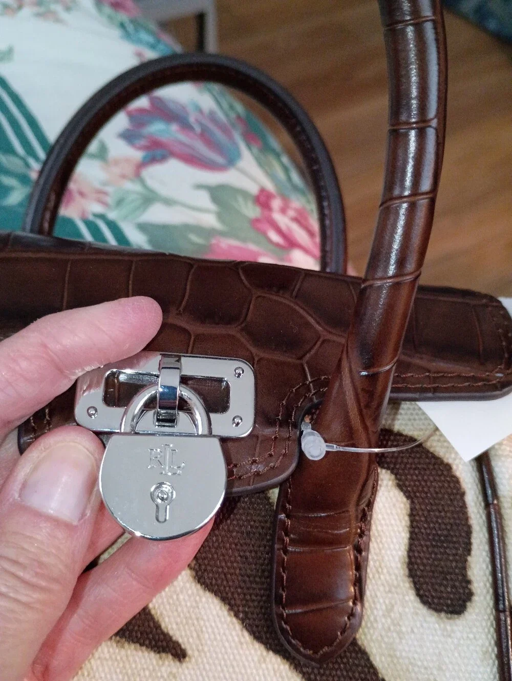 NWT Ralph Lauren Brown and Cream Zebra-Print Satchel